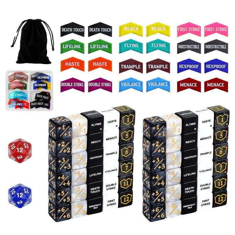 Storpack - 86 MTG tärningar med förvaringspåse och låda